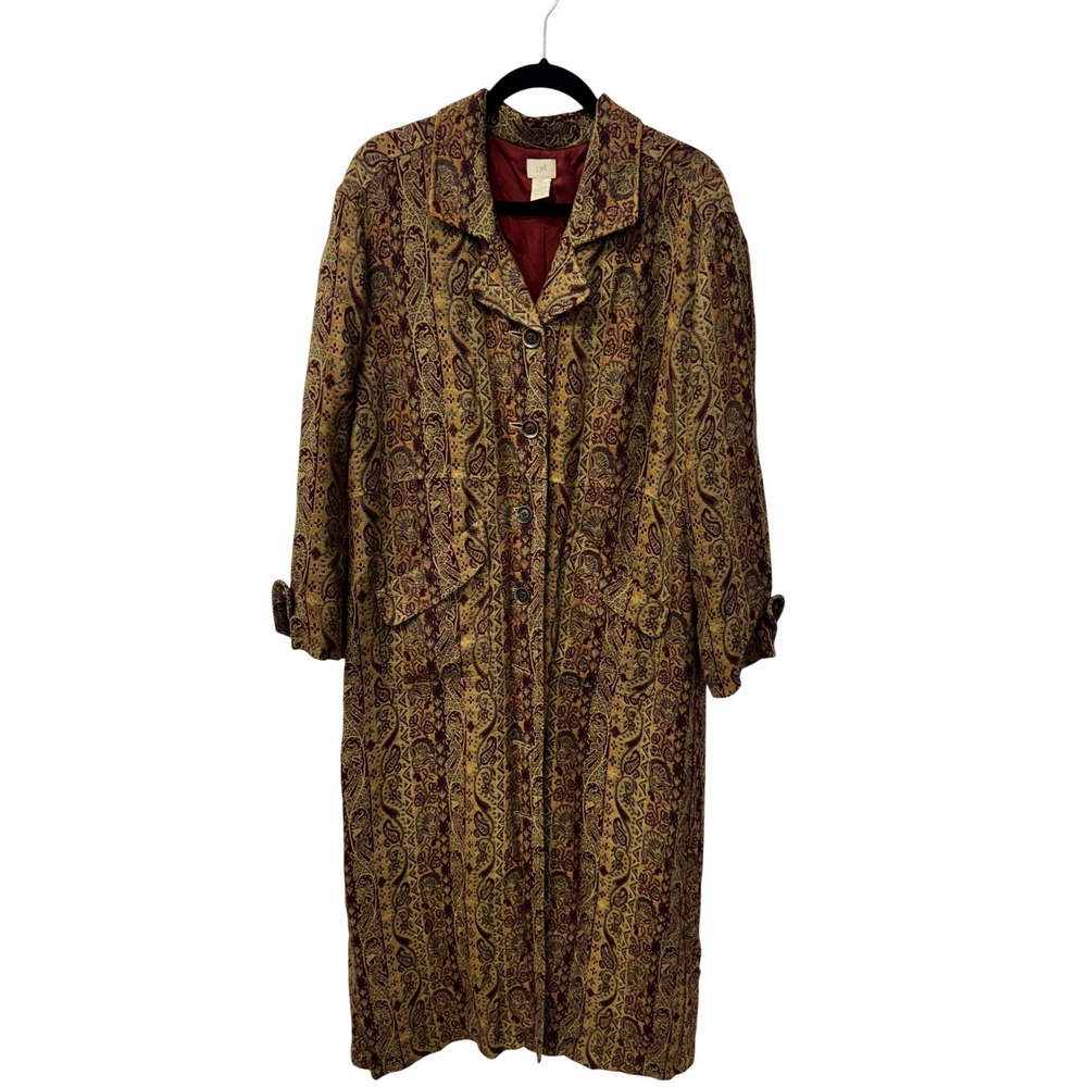 J.Jill Vintage 90s Fall Paisley Tapestry Coat Long Boho Statement Button-Front